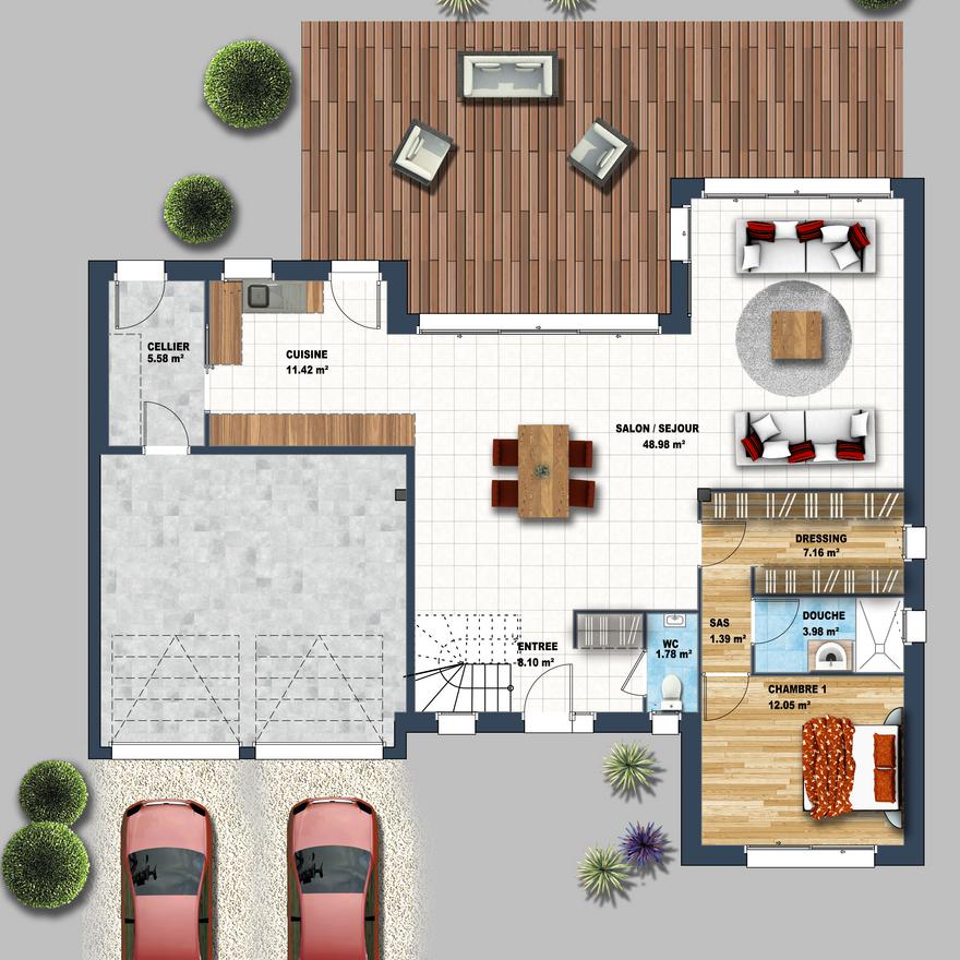 plan de maison 56m2