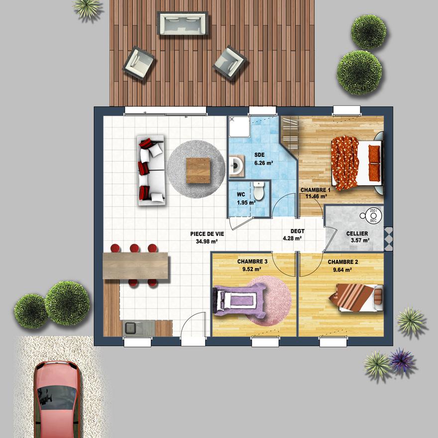plan de maison 2 chambres sans garage