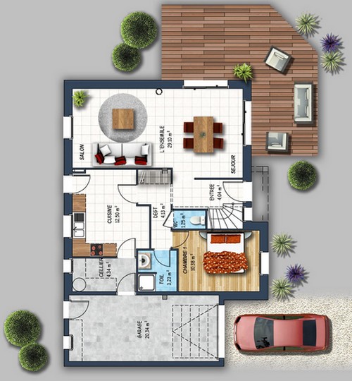 plan construction cuisine fermée maison individuelle