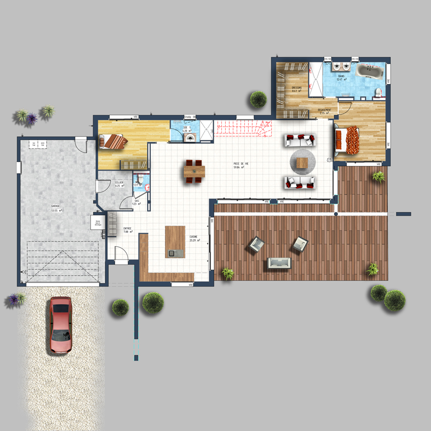 maison moderne 4 chambres plan rdc