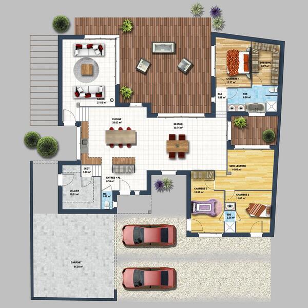 plan maison plain pied moderne